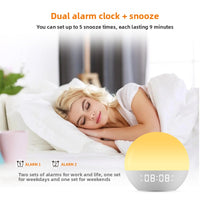 The rising sun's light wakes up the bedside lamp