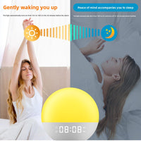 The rising sun's light wakes up the bedside lamp