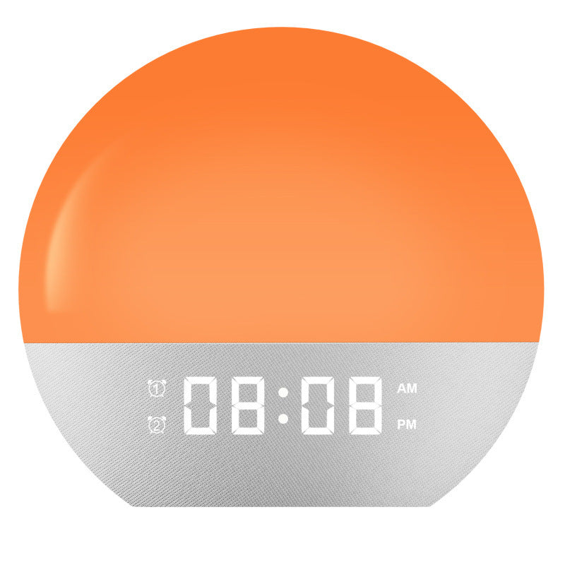 The rising sun's light wakes up the bedside lamp