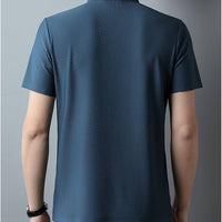 Summer Mesh Ice Silk T-shirt Men's Short Sleeve Round Neck 2023 New Half Sleeve Men Thin Solid Color Tees Top