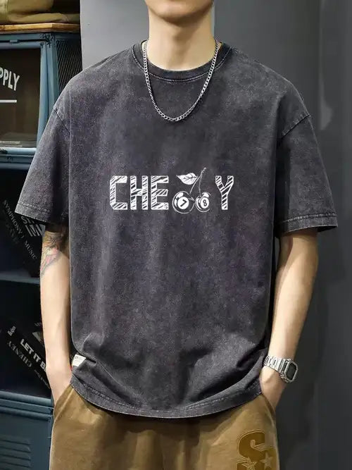 230G Cotton American Large Size T Shirts Men Summer Vintage Clothes Washed Tees Casual Short Sleeve Basic Male Tops