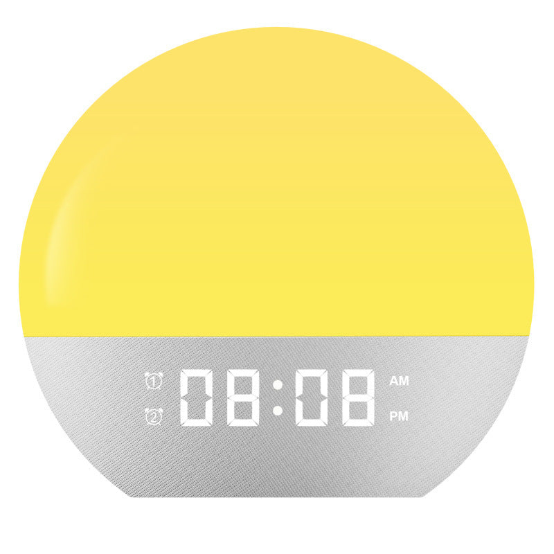 The rising sun's light wakes up the bedside lamp