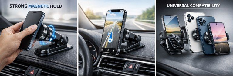 Magnetic Phone Holder for car, 360° Rotatable, Foldable & Adjustable Magnetic Car Mount, , Compatible with iPhone & Other Phones